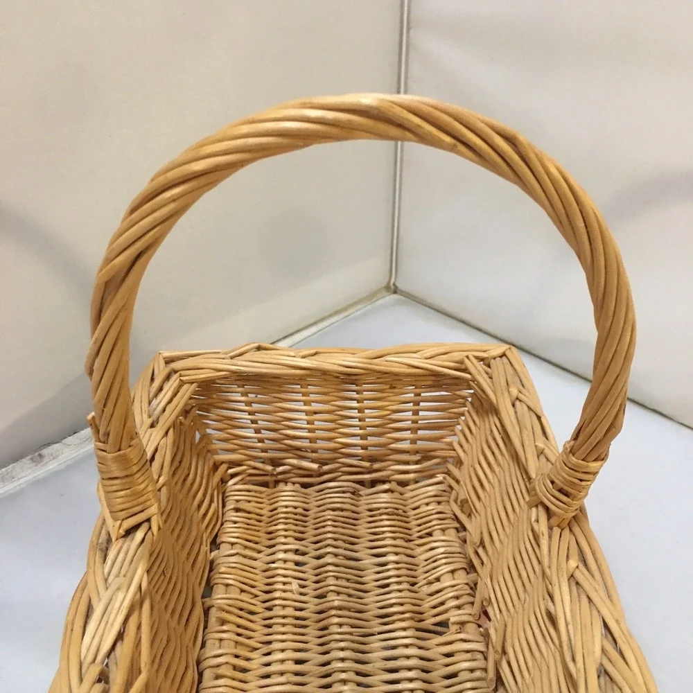 Wicker Gift Basket Rectangular Tan Small Woven Wood with Handle Berry Gathering